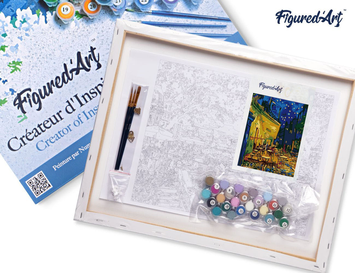 Malen nach Zahlen 40x50cm auf Keilrahmen gespannt Figured’Art Café – Van Gogh - Kidis Art