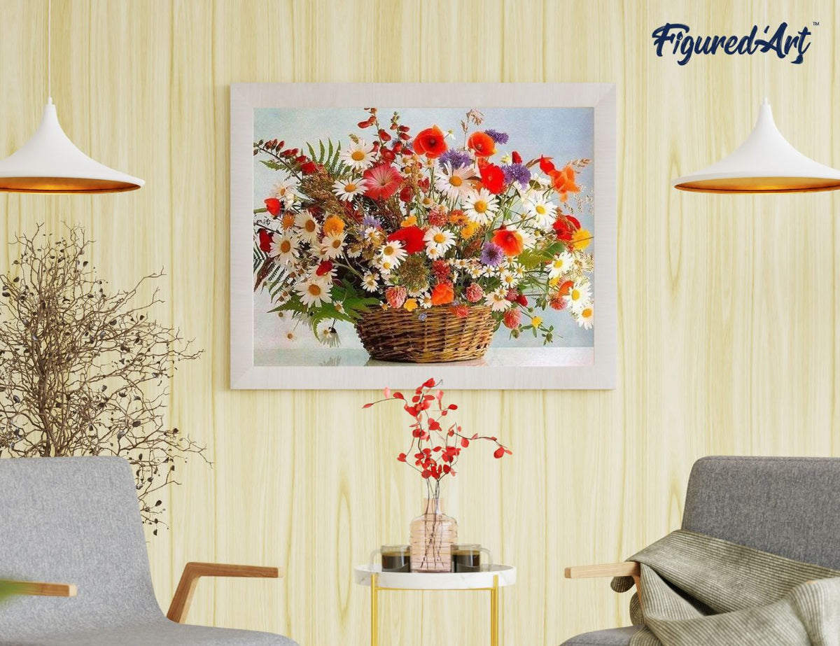 Malen nach Zahlen 40x50cm ohne Keilrahmen Figured’Art Farbiger Blumenstrauss - Kidis Art