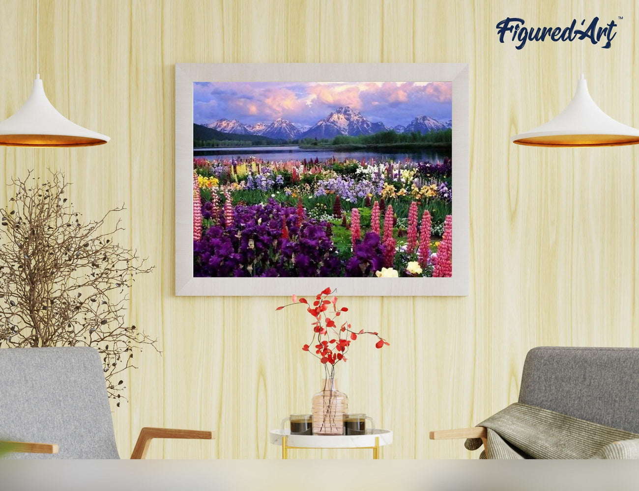 Malen nach Zahlen 40x50cm ohne Keilrahmen Figured’Art Blumen und See am Fusse des Berges - Kidis Art