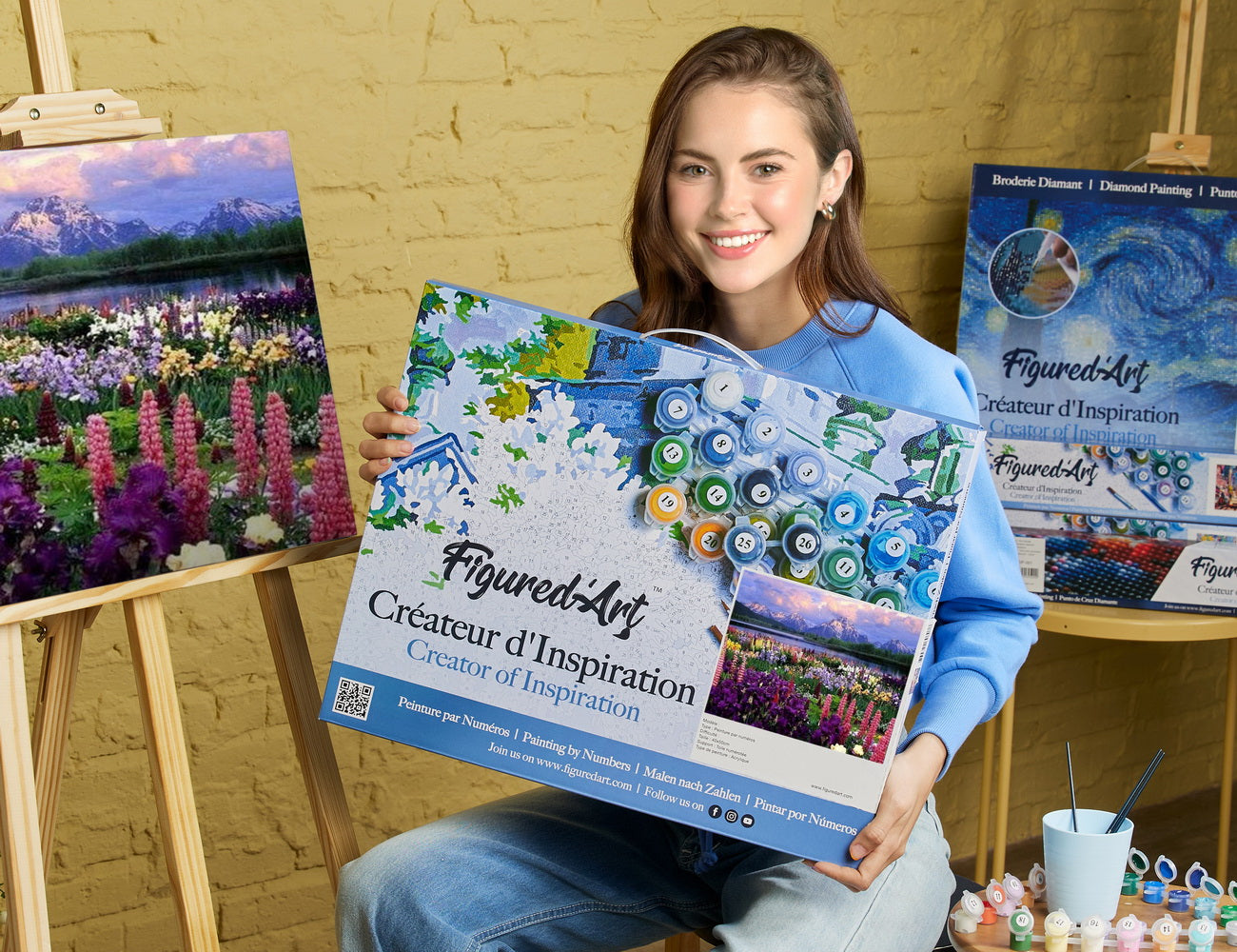 Malen nach Zahlen 40x50cm auf Keilrahmen gespannt Figured’Art Blumen und See am Fusse des Berges - Kidis Art