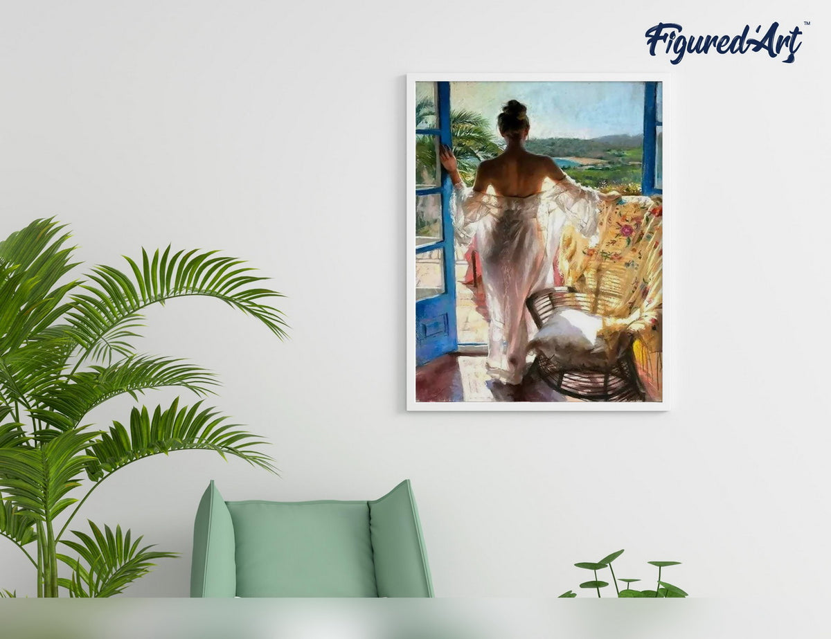 Malen nach Zahlen 40x50cm ohne Keilrahmen Figured’Art Frau am Fenster - Kidis Art
