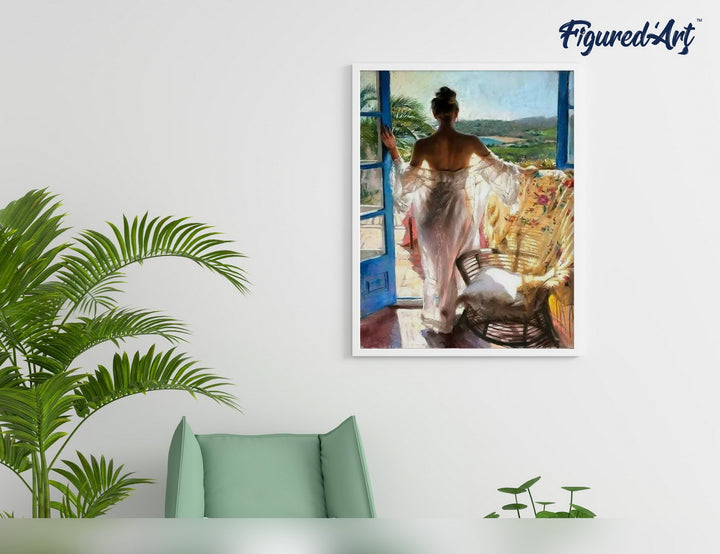 Malen nach Zahlen 40x50cm ohne Keilrahmen Figured’Art Frau am Fenster