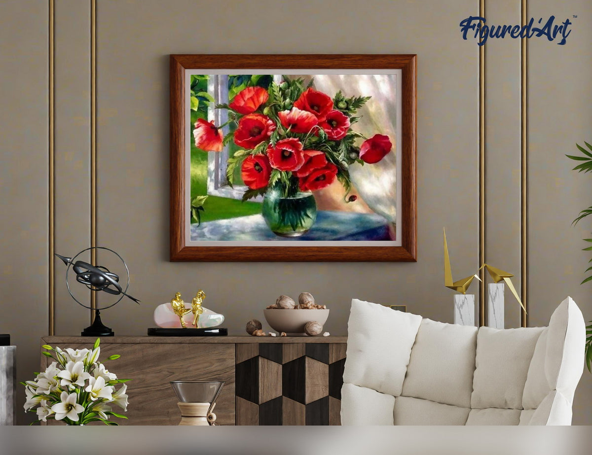 Malen nach Zahlen 40x50cm ohne Keilrahmen Figured’Art Roter Blumenstrauss - Kidis Art