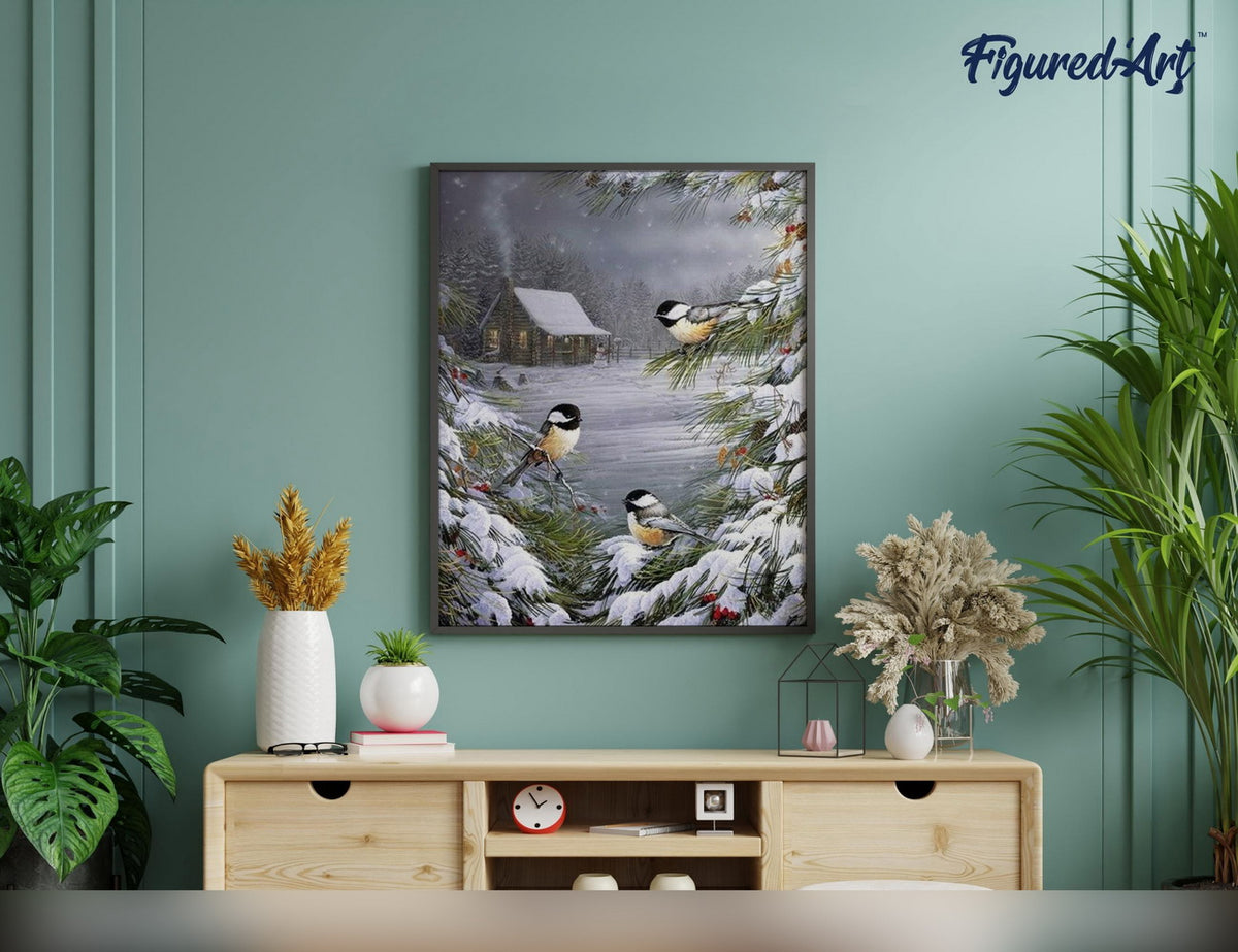 Malen nach Zahlen 40x50cm ohne Keilrahmen Figured’Art Drei Vögel im Schnee - Kidis Art