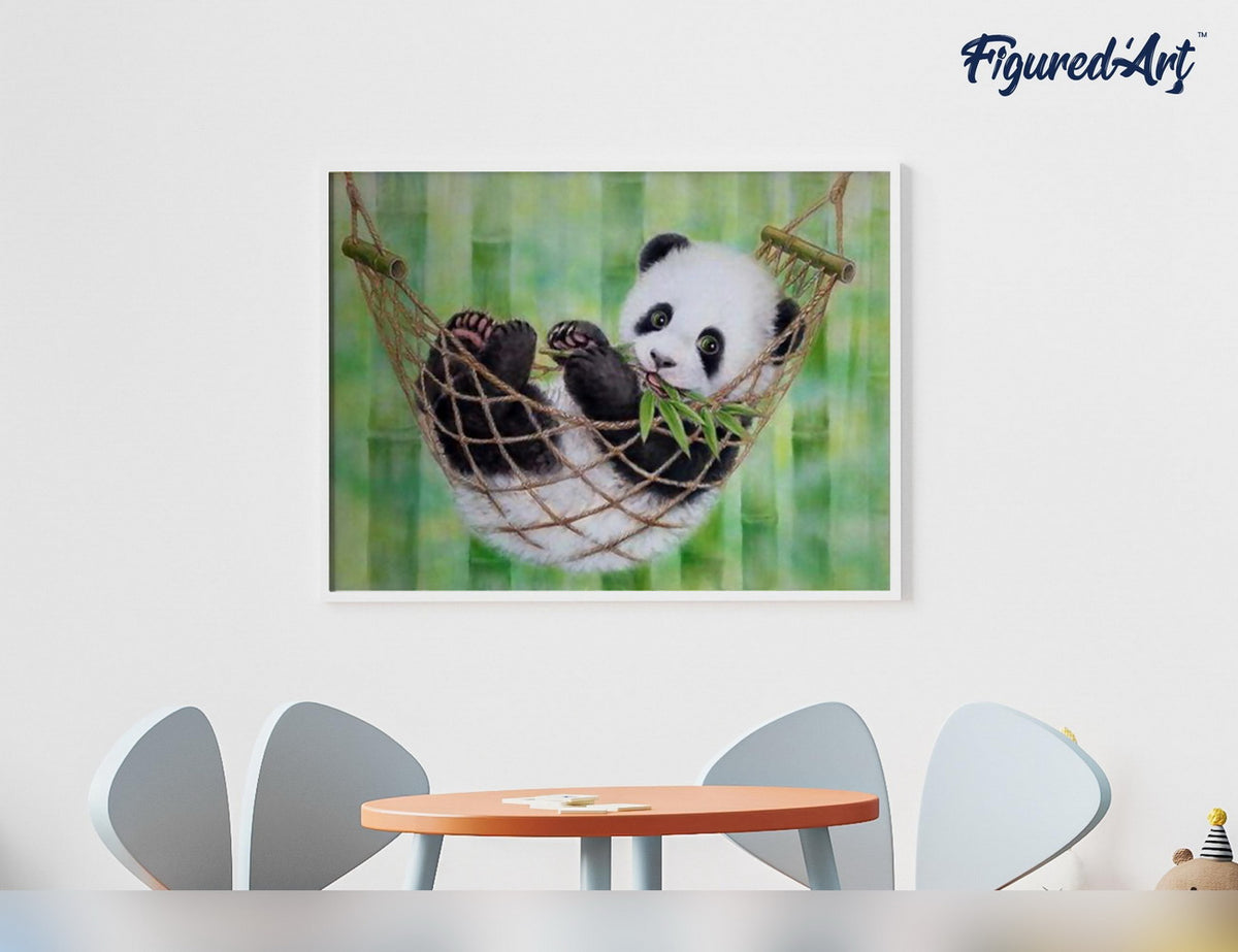 Malen nach Zahlen 40x50cm ohne Keilrahmen Figured’Art Panda in Hängematte - Kidis Art