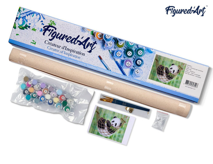 Malen nach Zahlen 40x50cm ohne Keilrahmen Figured’Art Panda in Hängematte