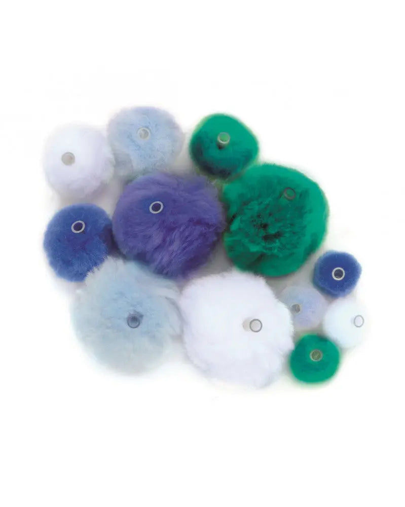 Acryl Pompons mit Öse ca 45 Stk. blau mix
