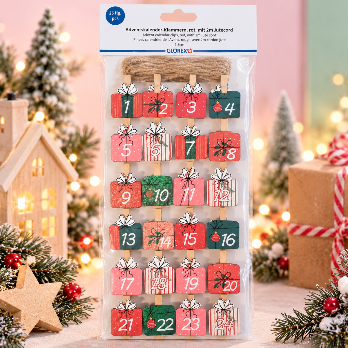 Adventskalender Klammern Farbig