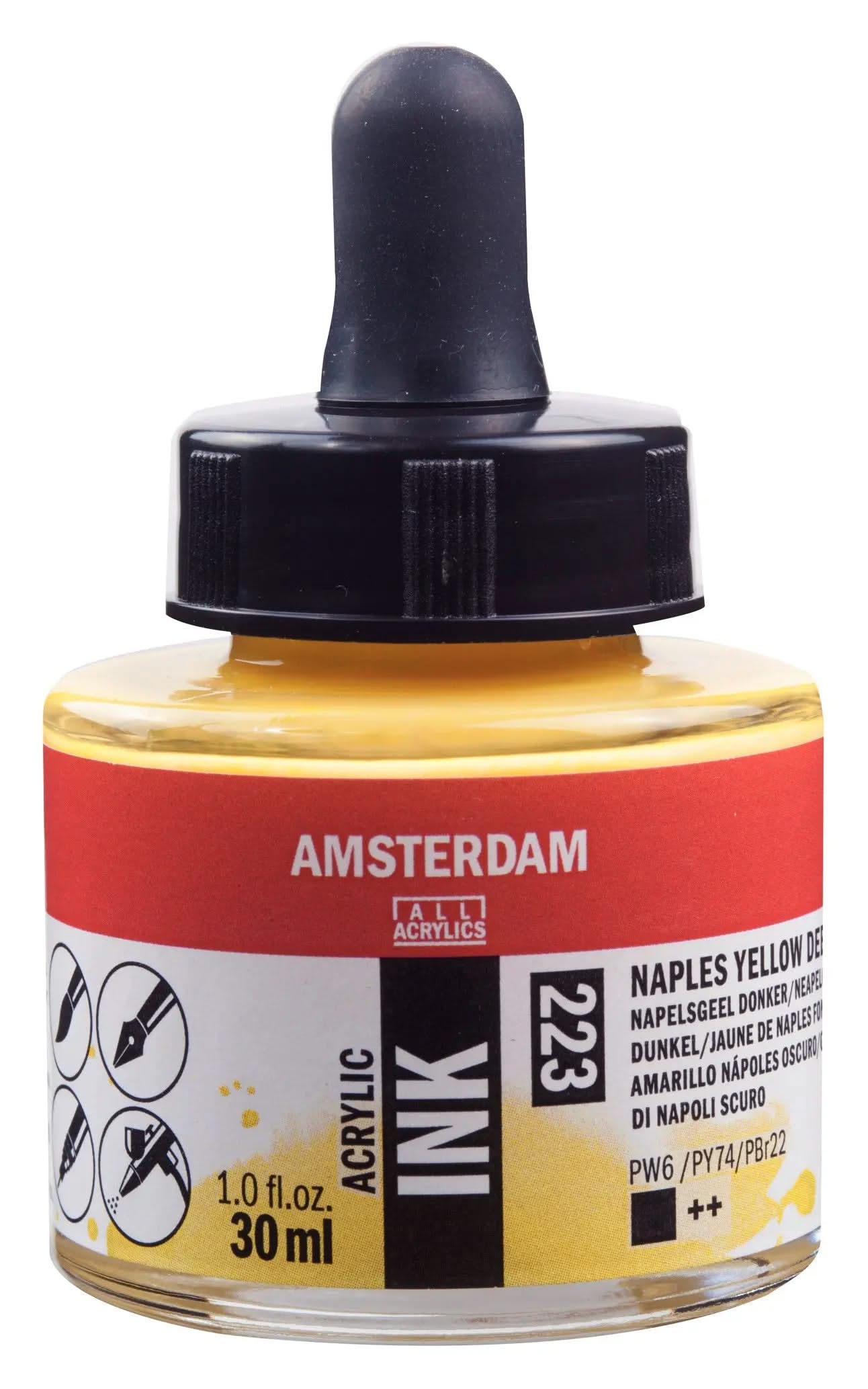 Amsterdam Acrylic Tinte Flasche 30 ml Neapelgelb Dunkel 223 - Kidis Art