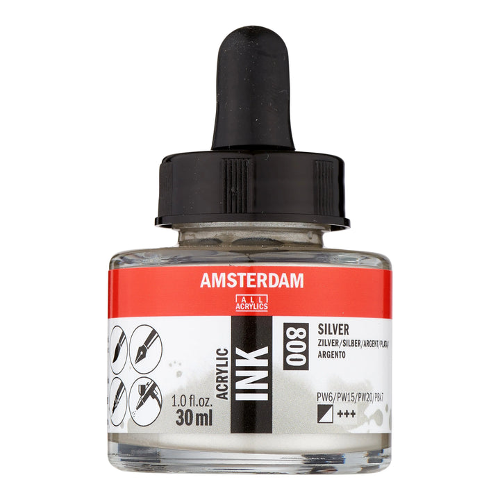 Amsterdam Acrylic Tinte Flasche 30 ml Silber 800