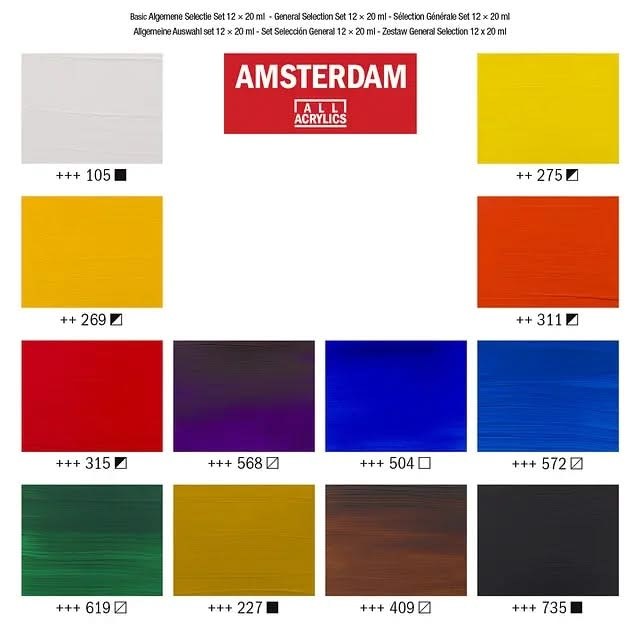 Amsterdam Standard Series Acrylfarben Allgemeine Auswahl Set | 12 x 20 ml - Kidis Art