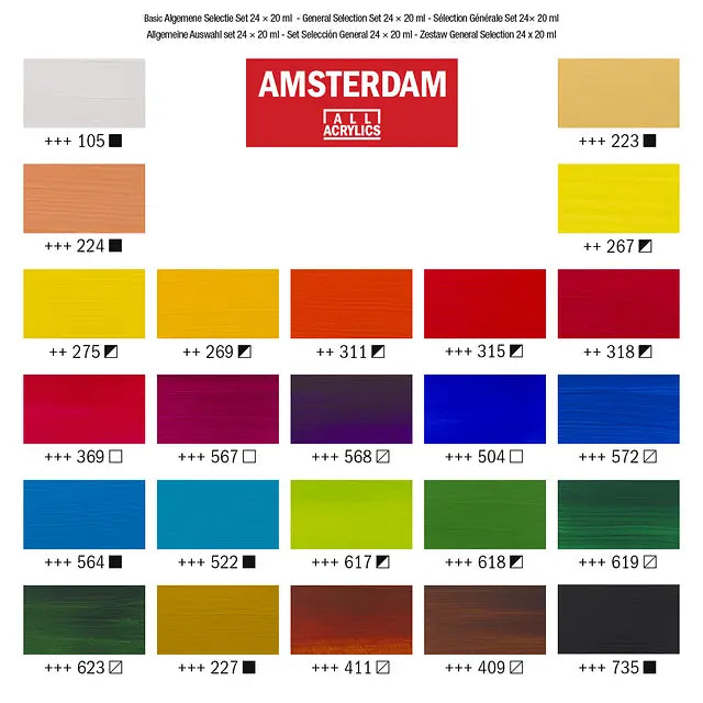 Amsterdam Standard Series Acrylfarben Allgemeine Auswahl Set | 24 x 20 ml Amsterdam