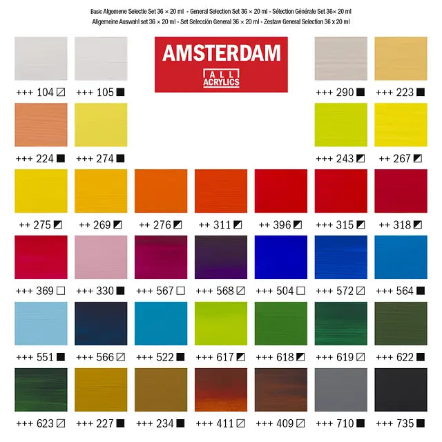 Amsterdam Standard Series Acrylfarben Allgemeine Auswahl Set | 36 x 20 ml Amsterdam