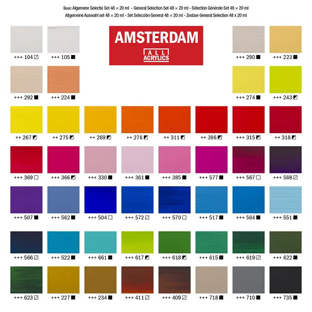 Amsterdam Standard Series Acrylfarben Allgemeine Auswahl Set | 48 x 20 ml Amsterdam