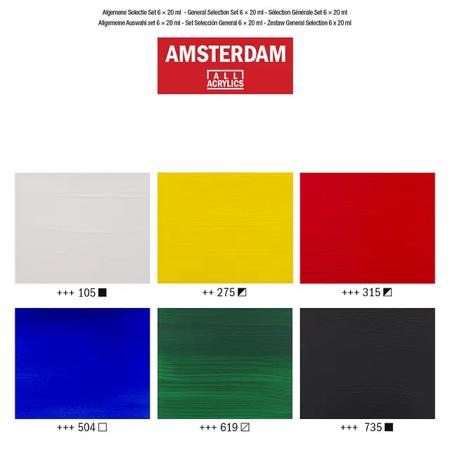 Amsterdam Standard Series Acrylfarben Allgemeine Auswahl Set | 6 x 20 ml Amsterdam