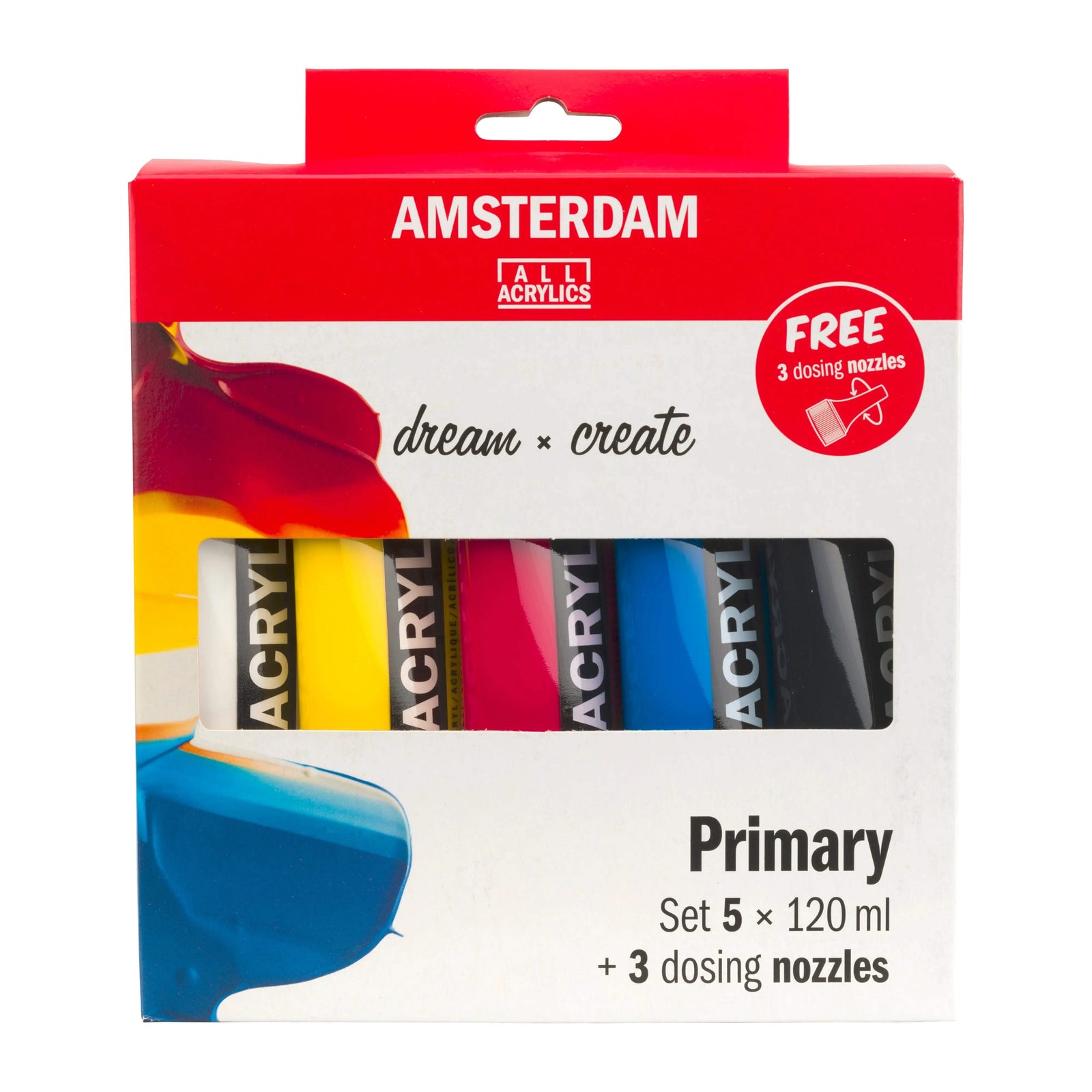 Amsterdam Standard Series Acrylfarben-Mischset Primärfarben | 5 x 120 ml + 3 Dosierverschlüssen - Kidis Art