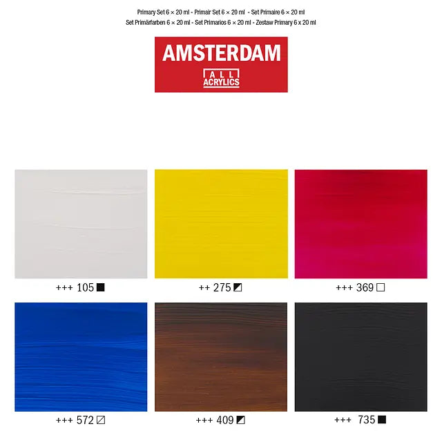 Amsterdam Standard Series Acrylfarben-Mischset Primärfarben | 6 x 20 ml Amsterdam