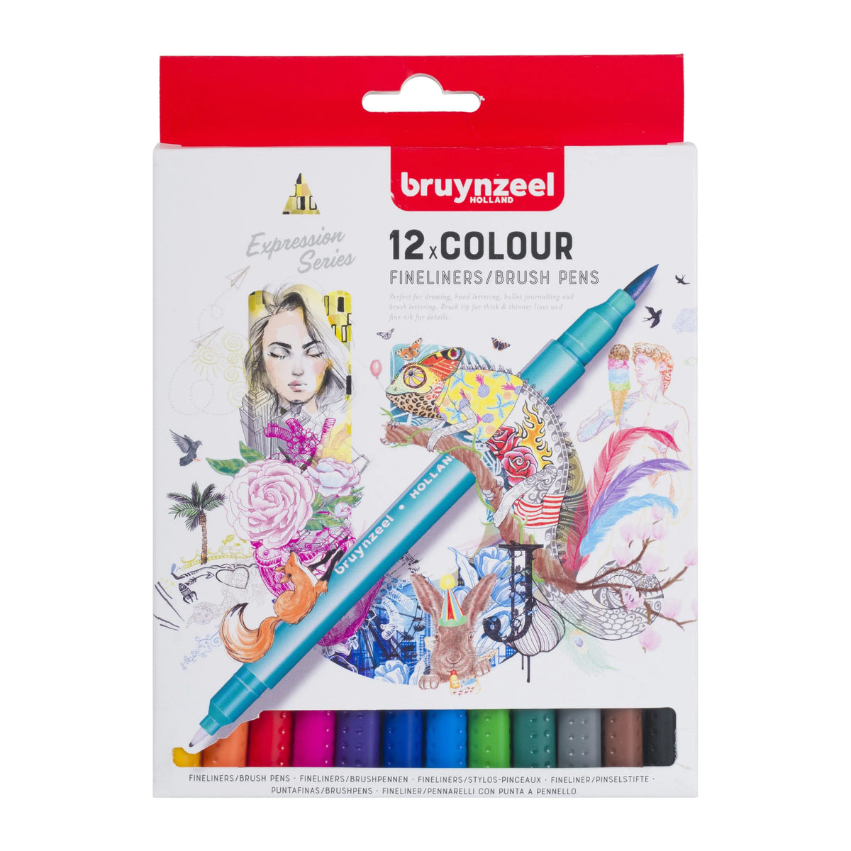 Bruynzeel Creatives  Fineliner/Pinselstifte Set 12 Farben - Kidis Art