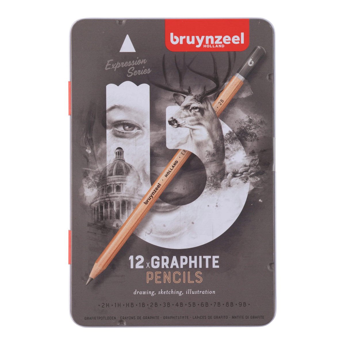 Bruynzeel Expression Grafitbleistifte, Metalletui mit 12 Stück - Kidis Art