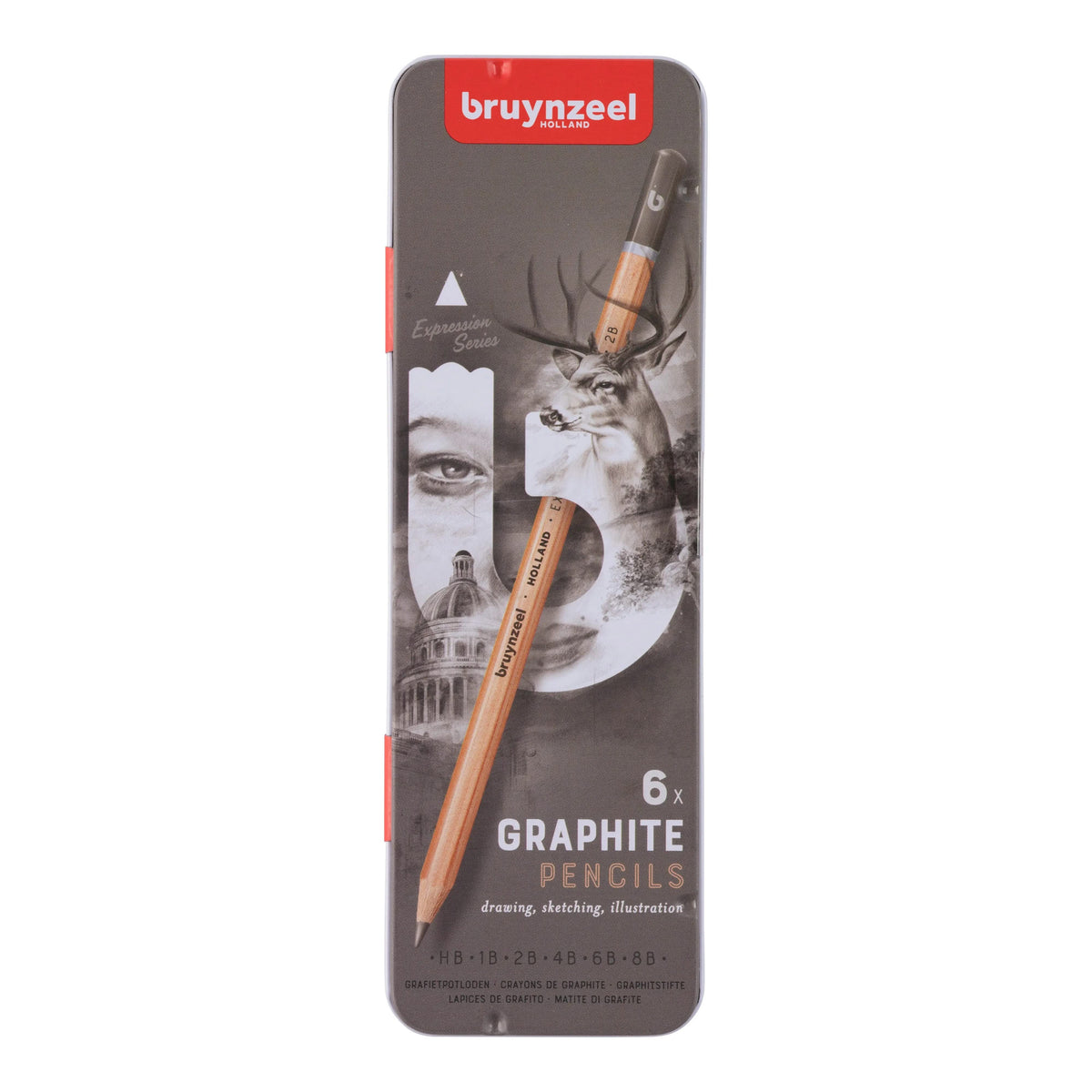 Bruynzeel Expression Grafitbleistifte, Metalletui mit 6 Stück - Kidis Art