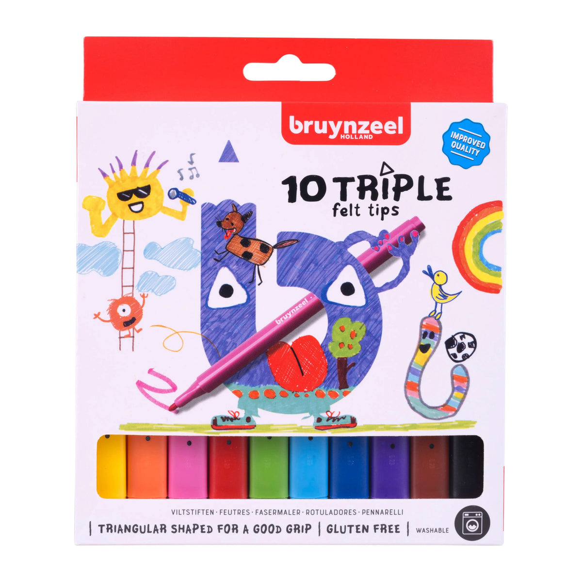 Bruynzeel Set mit 10 Triple Fasermalern für Kinder - Kidis Art