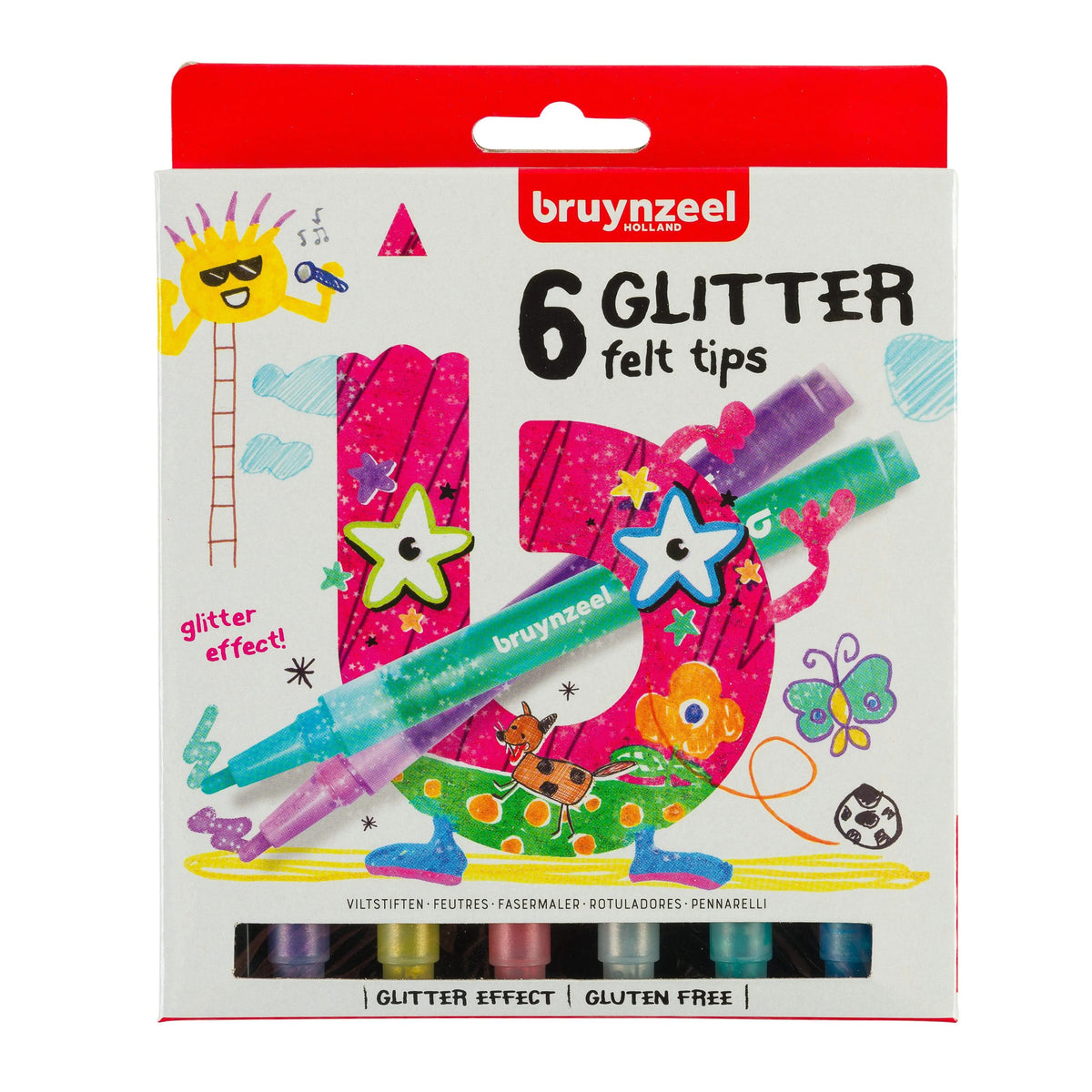 Bruynzeel Set mit 6 Glitzer-Fasermalern für Kinder - Kidis Art
