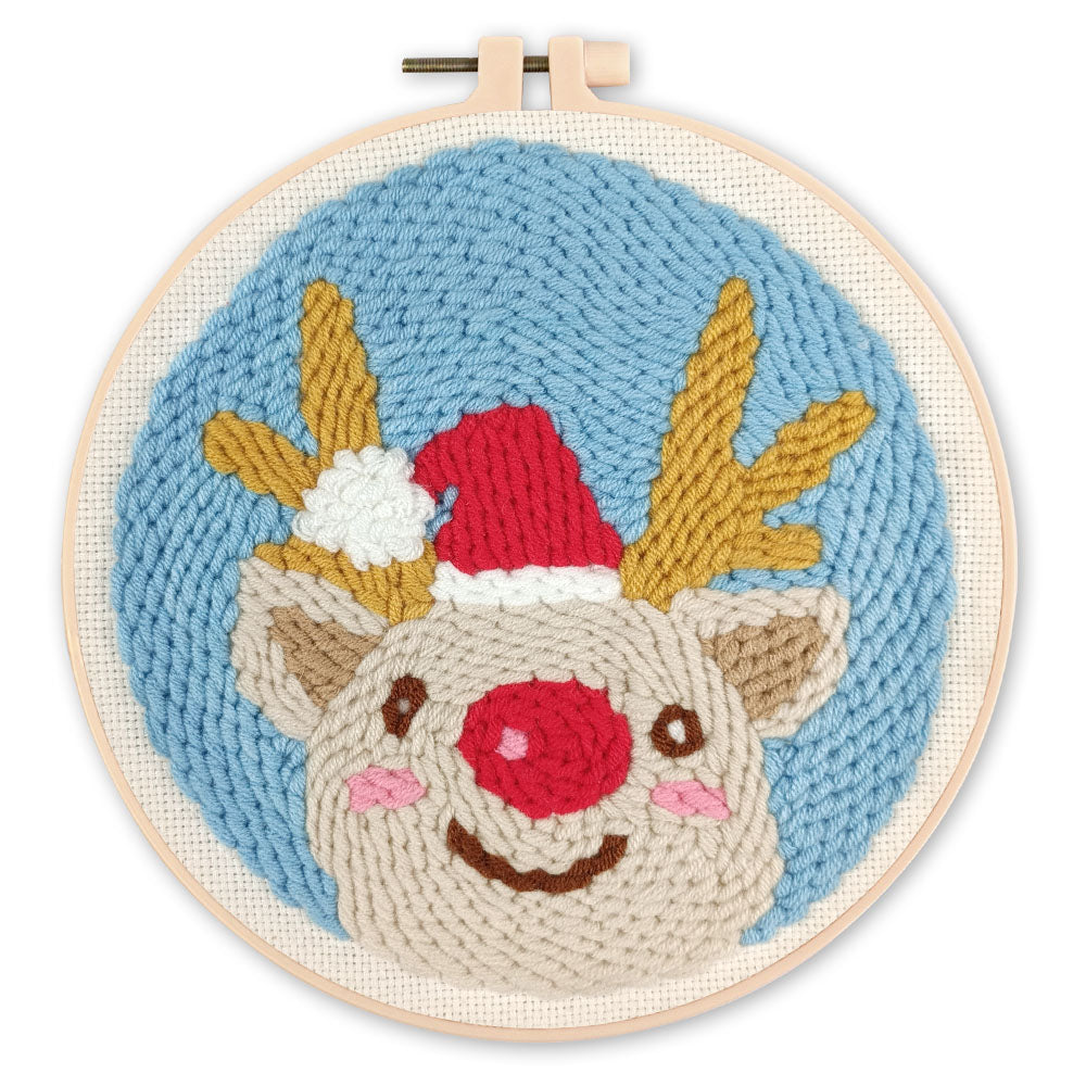 Punch Needle 20 x 20 cm Rentierkopf und Weihnachtsmütze
