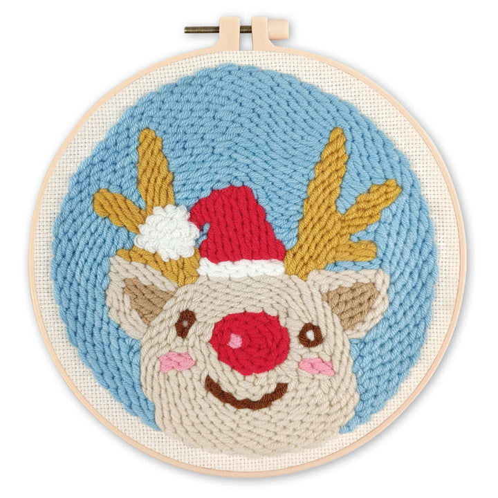 Punch Needle 20 x 20 cm Rentierkopf und Weihnachtsmütze