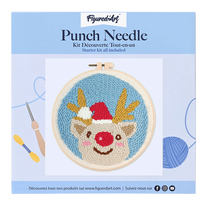 Punch Needle 20 x 20 cm Rentierkopf und Weihnachtsmütze