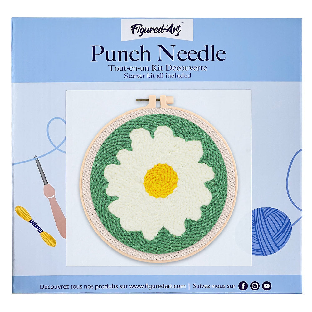 Punch Needle 20x20 Weisses Gänseblümchen