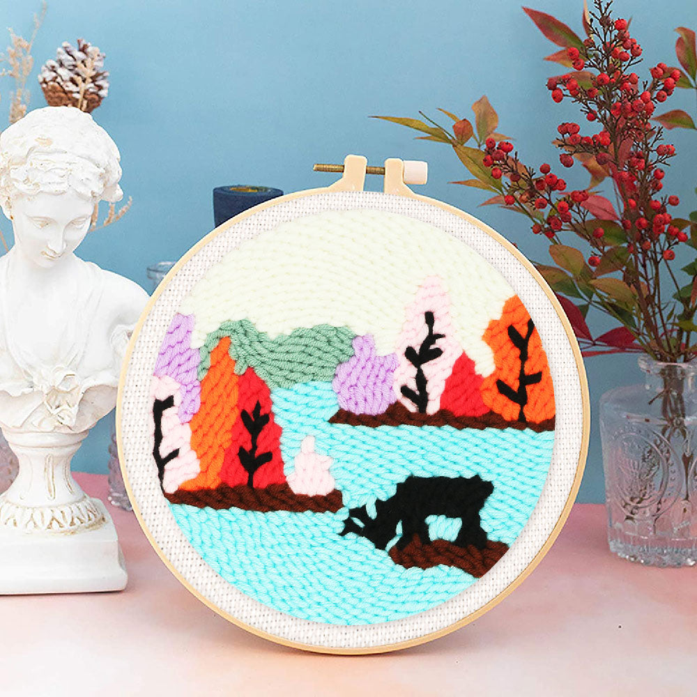 Punch Needle 20x20 Rentier am See - Kidis Art