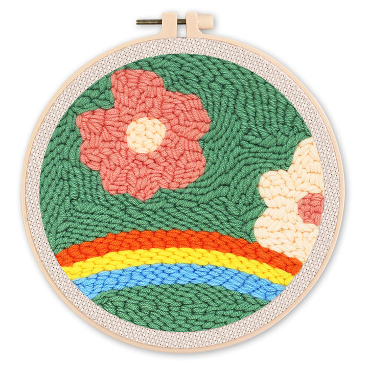 Punch Needle 20x20 Blumen über einem Regenbogen