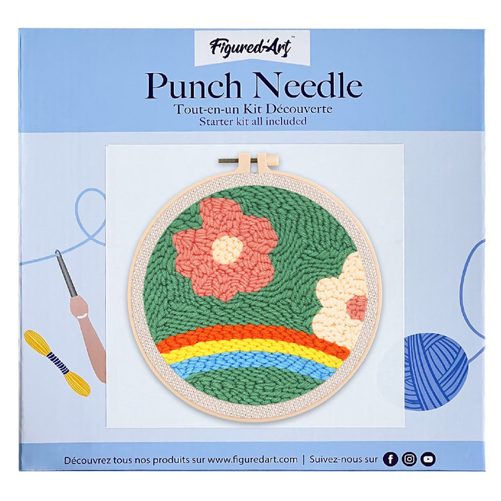 Punch Needle 20x20 Blumen über einem Regenbogen
