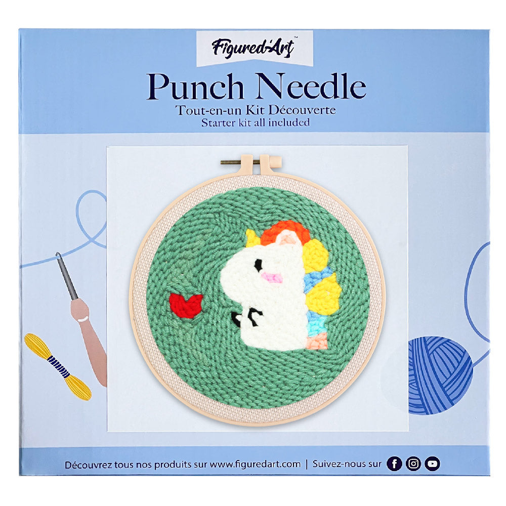 Figured'Art Punch Needle 20x20 Verliebtes Einhorn Komplett Set Mit Nadel Garn Anleitung - Kidis Art