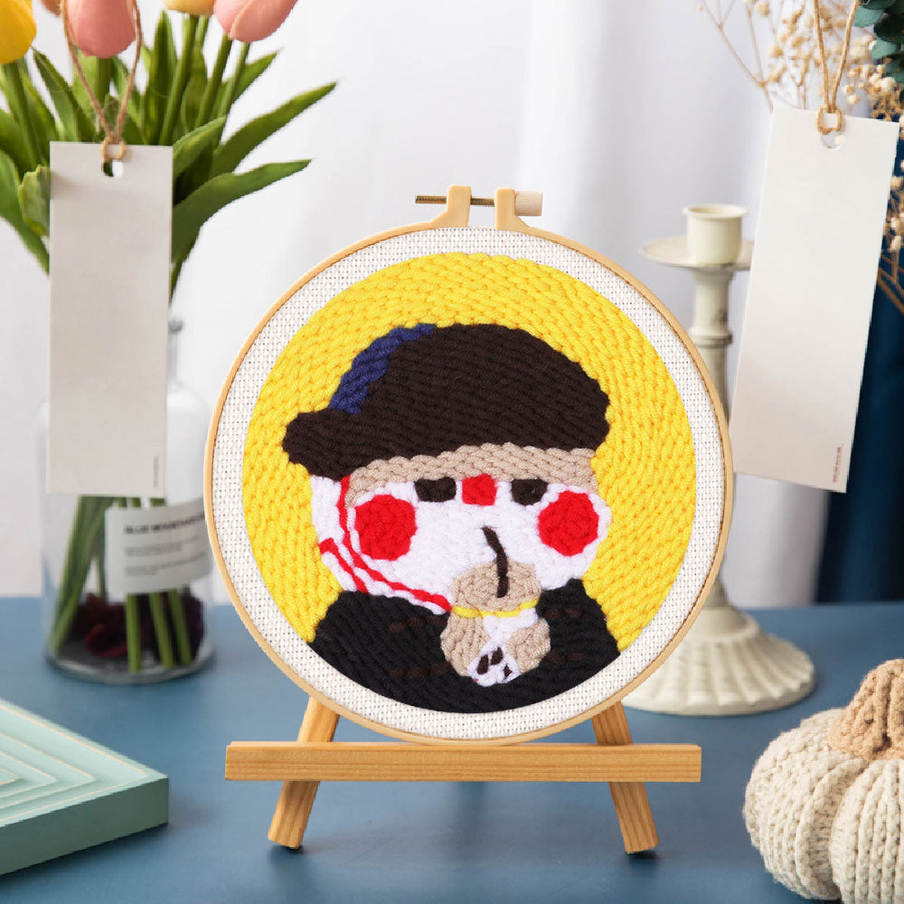 Punch Needle 20x20 Kitty Van Gogh mit Bubble Tea