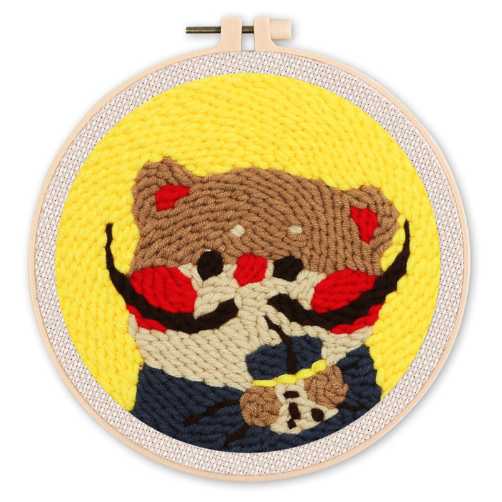 Punch Needle 20x20 Kitty Dali mit Bubble Tea