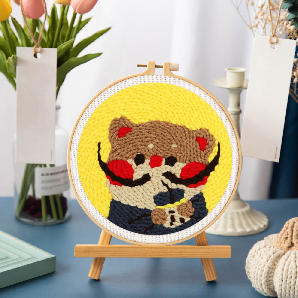 Punch Needle 20x20 Kitty Dali mit Bubble Tea