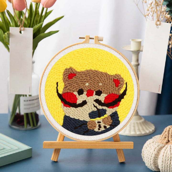 Punch Needle 20x20 Kitty Dali mit Bubble Tea