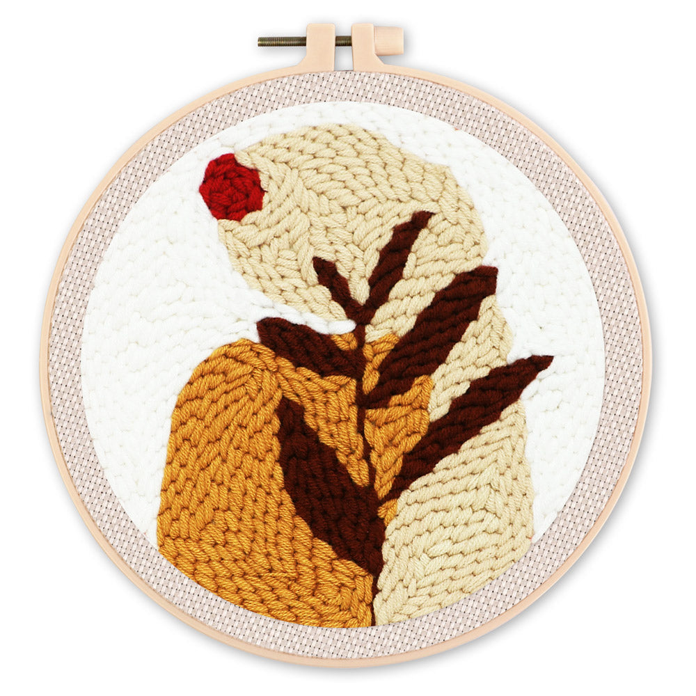 Punch Needle 20x20 Blatt und rote Sonne