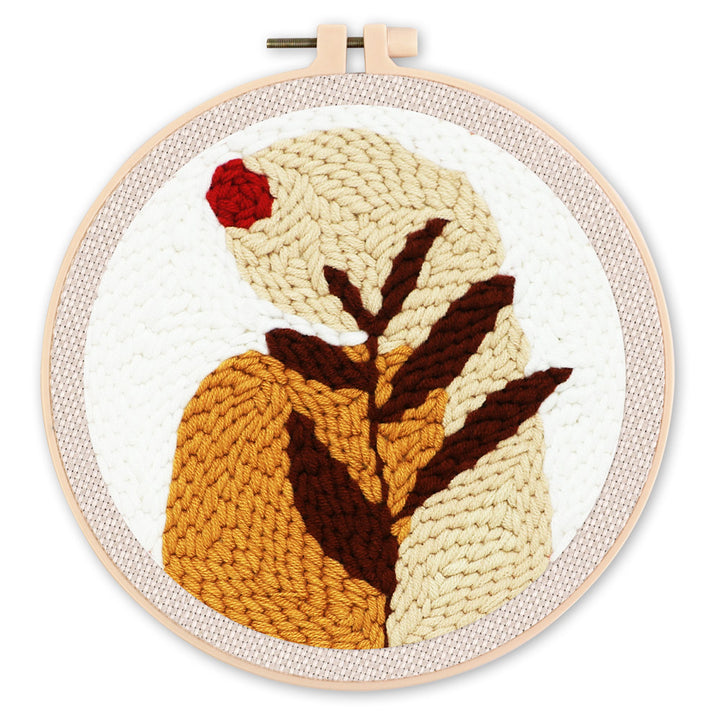 Punch Needle 20x20 Blatt und rote Sonne