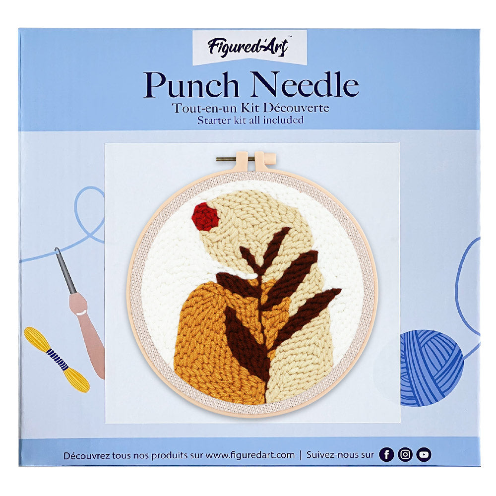 Punch Needle 20x20 Blatt und rote Sonne