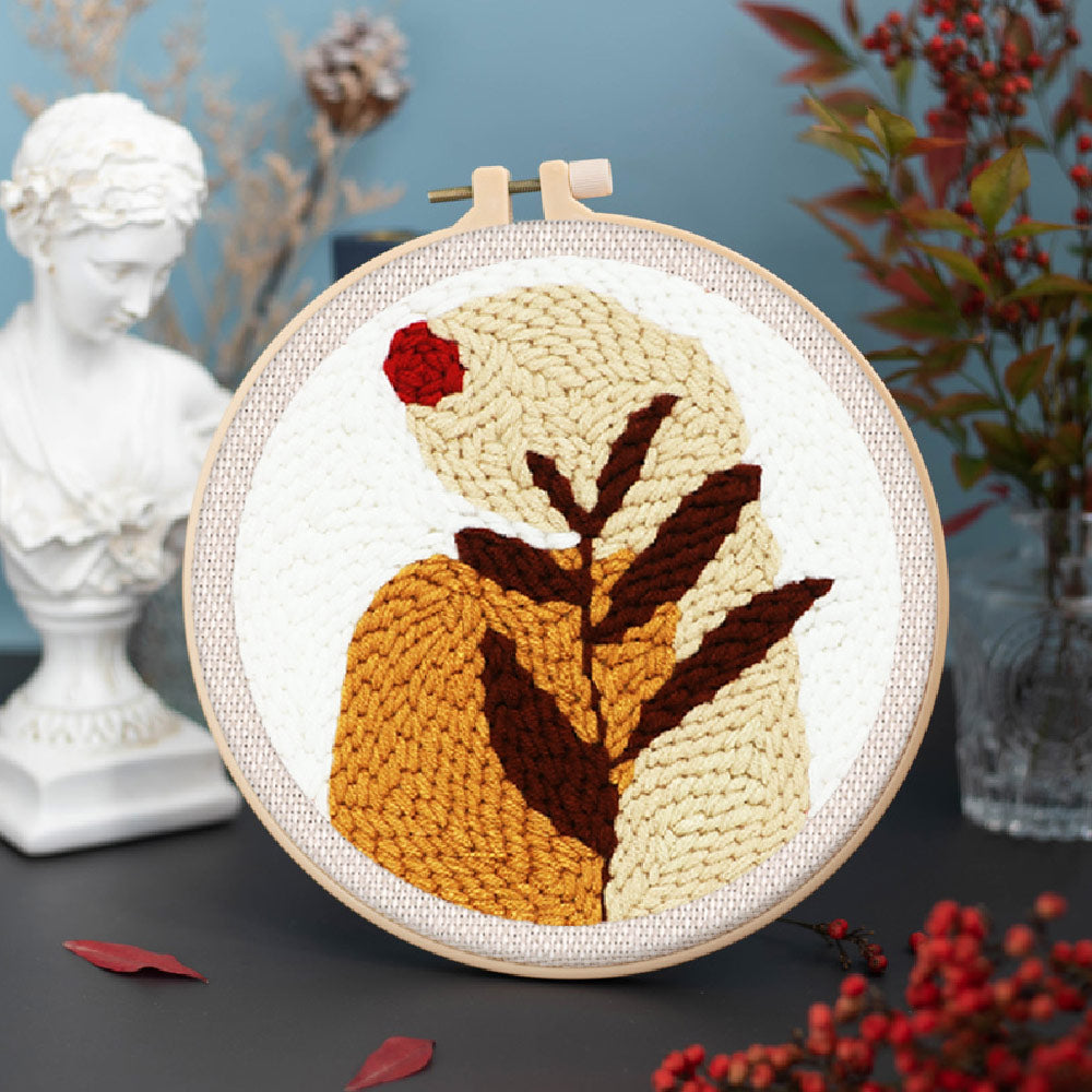 Punch Needle 20x20 Blatt und rote Sonne