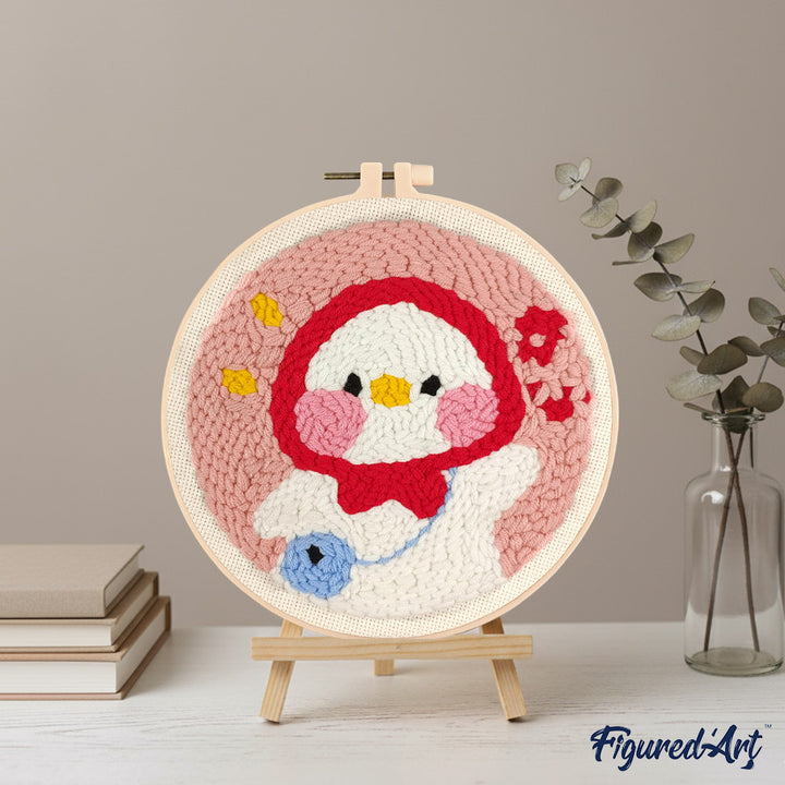 Punch Needle 20 x 20 cm Entchen und rote Mütze