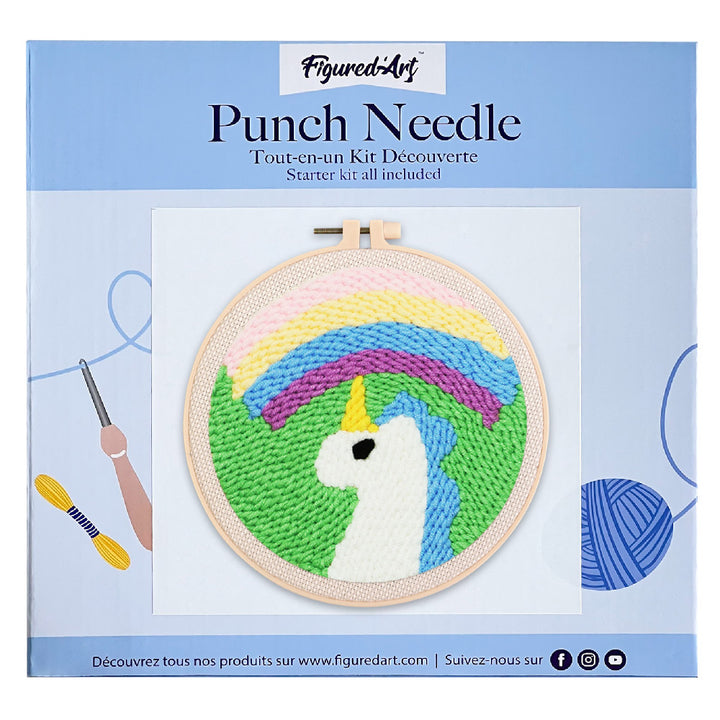 Punch Needle 20x20 Pastellfarbenes Einhorn und Regenbogen