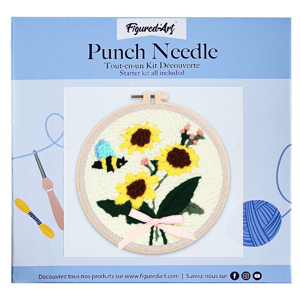 Punch Needle 20x20 Eine Biene und Sonnenblumen