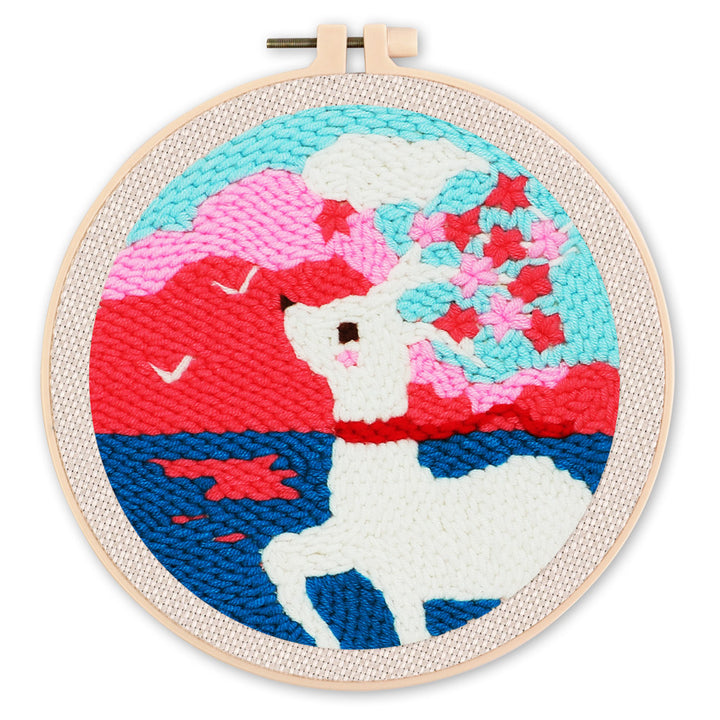 Punch Needle 20x20 Weisses Reh und Sakura