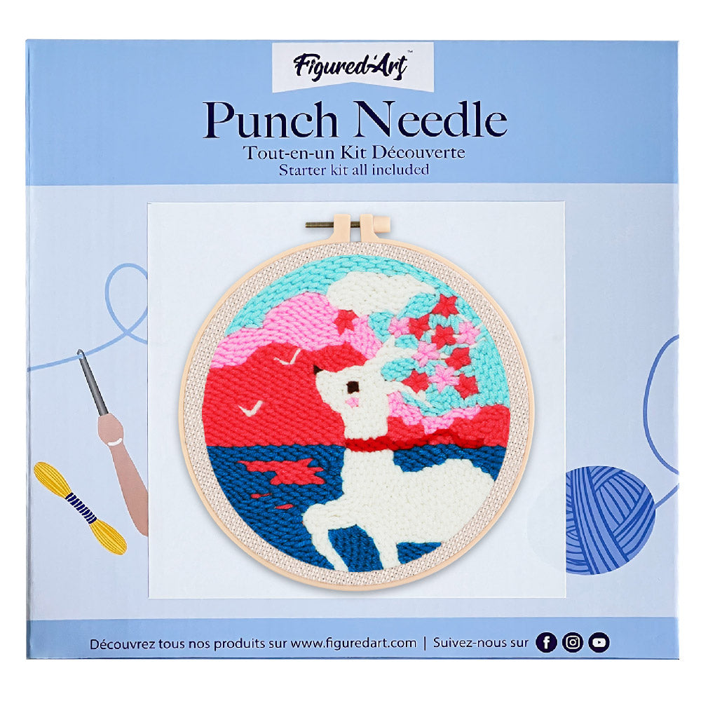 Punch Needle 20x20 Weisses Reh und Sakura