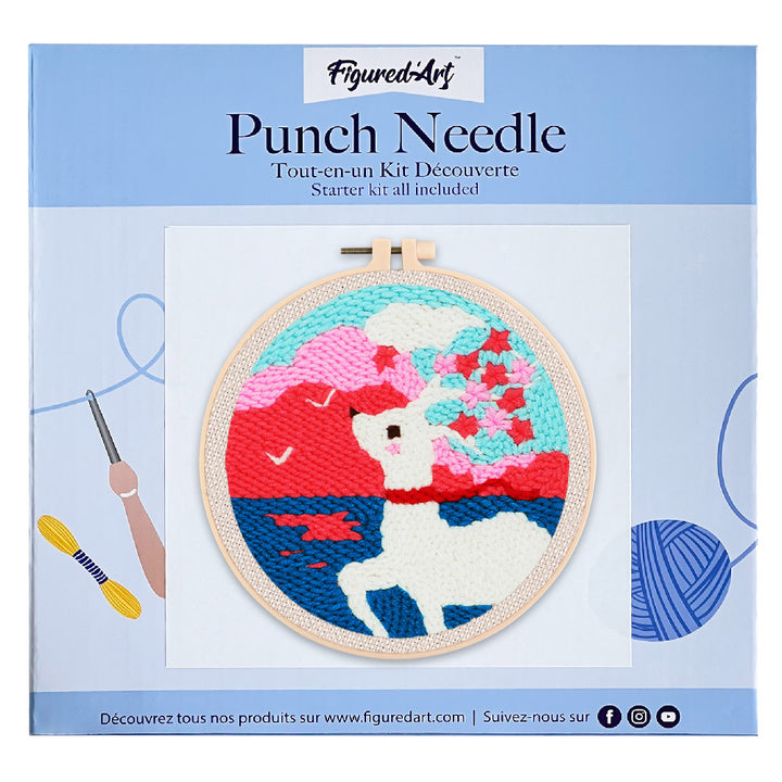 Punch Needle 20x20 Weisses Reh und Sakura