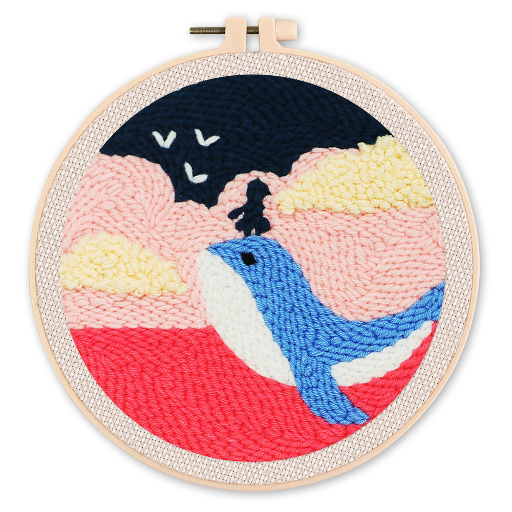 Punch Needle 20x20 Kleines Mädchen und ein Wal in der Abenddämmerung - Kidis Art
