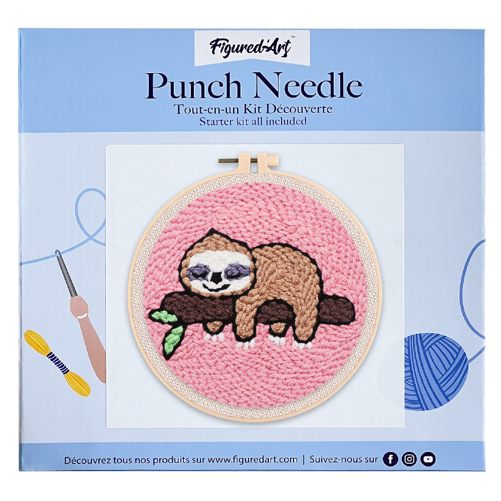 Punch Needle 20x20 Faultier auf einem Ast - Kidis Art